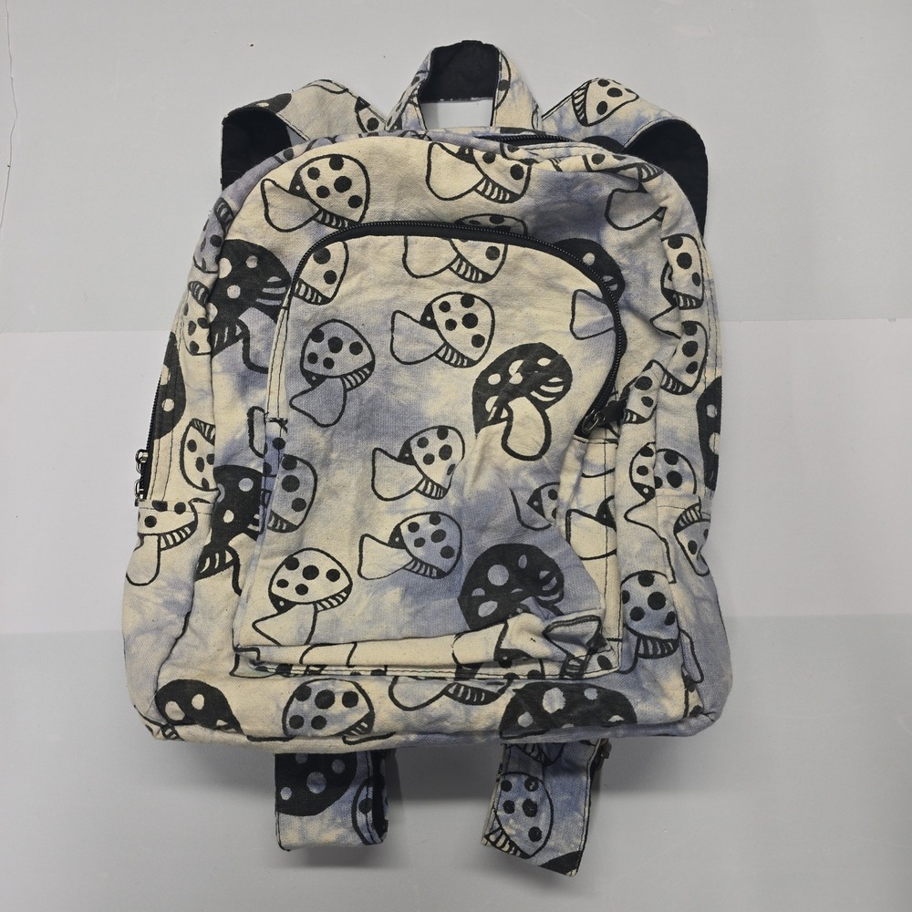 Kathmandu Imports Mushroom Print Cotton Backpack Blue White Tie Dye Nepal